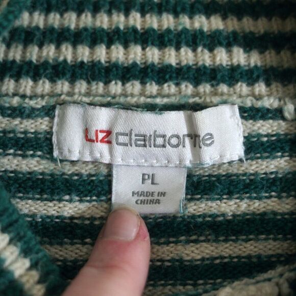 Liz Claiborne Green Ivory Stripe Mock Neck Sweater - Picture 6 of 7